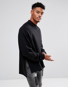 Длинный свободный свитшот с разрезами и асимметричным краем ASOS - Черный