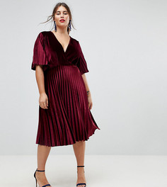 Бархатное платье-кимоно миди с плиссировкой ASOS CURVE - Красный