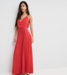 Плиссированное платье макси с запахом и плиссированной юбкой ASOS PETITE - Красный