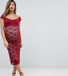 Платье с вырезом лодочкой и кружевной юбкой ASOS Maternity - Красный