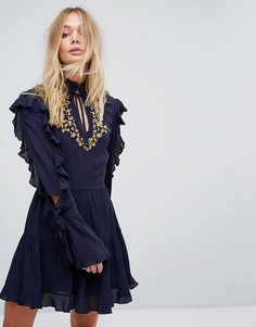 Платье с вышивкой и оборками Millie Mackintosh - Темно-синий