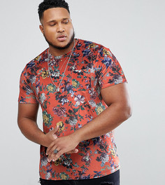 Велюровая футболка с цветочным принтом и карманом ASOS PLUS - Оранжевый