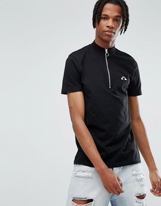 Футболка с высоким воротником, молнией и вышивкой в форме радуги ASOS - Черный