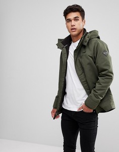 Бомбер оливкового цвета с капюшоном и флисовой подкладкой Hollister - Зеленый