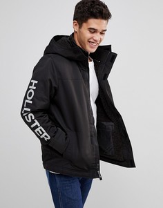 Черная куртка на подкладке из искусственного меха с капюшоном и логотипом Hollister - Черный