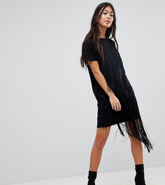 Платье-футболка мини с бахромой ASOS PETITE - Черный