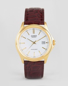 Аналоговые часы с коричневым кожаным ремешком Casio MTP1183Q-7A - Коричневый