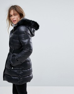 Пуховик с поясом и съемной отделкой из искусственного меха Ugg - Черный