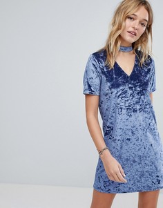 Платье из мятого бархата с лентой на шее Hollister - Синий