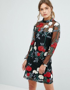Платье-туника с цветочной вышивкой New Look - Черный