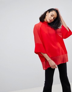 Однотонная свободная футболка с прозрачными вставками ASOS - Красный