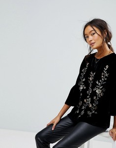 Бархатный топ с расклешенными рукавами New Look - Черный
