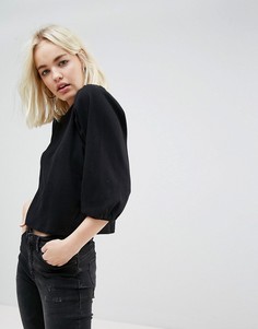 Трикотажный топ с объемными рукавами New Look - Черный