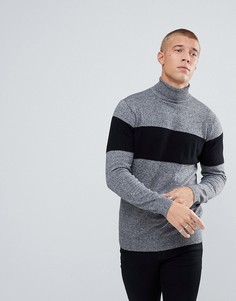 Серый джемпер с полосой и отворачивающимся воротником River Island - Серый