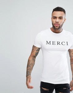 Обтягивающая футболка с принтом Merci ASOS - Белый