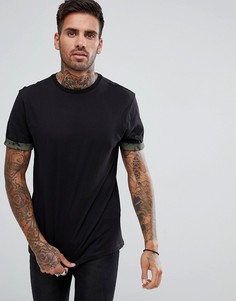 Черная футболка с принтом на рукавах New Look - Черный