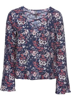 Блузка на шнуровке (темно-синий с узором) Bonprix