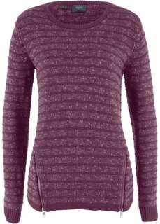 Пуловер с молниями (меланж цвета бузины) Bonprix