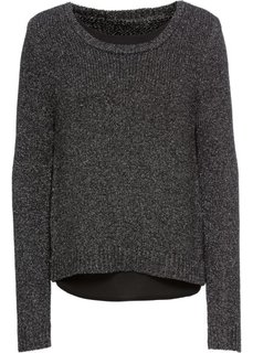 Пуловер вязаный с шифоновой вставкой (черный/серебристый меланж) Bonprix