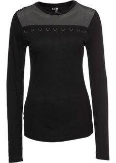 Футболка с длинным рукавом и заклепками (черный) Bonprix