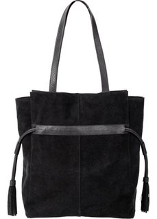 Кожаная сумка с затягивающимися боковыми кисточками (черный) Bonprix
