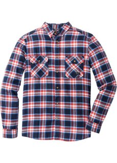 Фланелевая рубашка Slim Fit с длинным рукавом (темно-синий в клетку) Bonprix