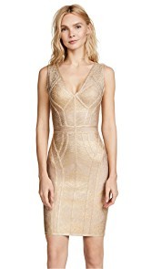 Herve Leger V Neck Above Knee Dress