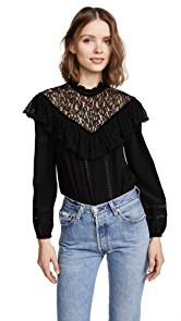 Rebecca Taylor Long Sleeve Silk Lace Top
