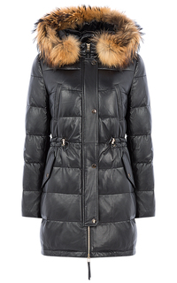 Зимняя кожаная куртка с отделкой мехом енота La Reine Blanche
