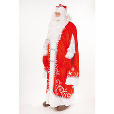 Карнавальный костюм "Дед Мороз Премиум" ( шуба, шапка, парик, борода, мешок, варежки)  размер 182-54-56 Пуговка