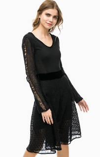 Черное вязаное платье с расклешенной юбкой Diesel