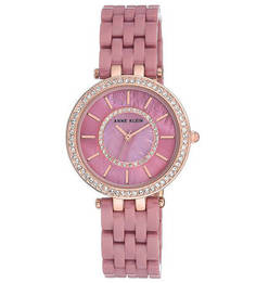 Часы с розовым браслетом и декоративной отделкой Anne Klein