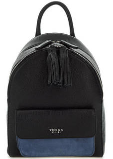 Кожаный рюкзак с контрастной вставкой из замши Tosca BLU