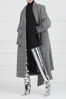 Серебристые ботфорты из кожи Balenciaga