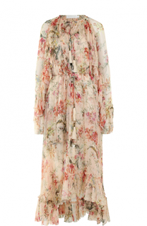 Платье-миди с цветочным принтом и оборками Zimmermann
