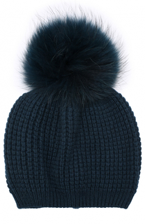 Кашемировая шапка фактурной вязки с меховым помпоном Kashja` Cashmere