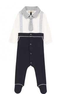 Хлопковый комбинезон с контрастной отделкой и галстуком Armani Junior