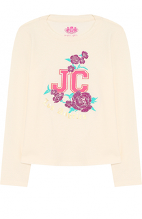 Хлопковый лонгслив с принтом и глиттером Juicy Couture