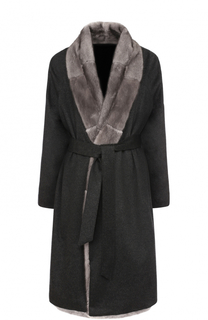 Кашемировое пальто с отделкой из меха норки и поясом Kiton