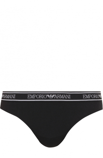Хлопковые трусы-стринги с логотипом бренда Emporio Armani