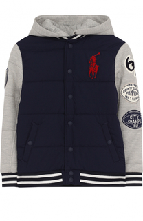 Текстильный бомбер с капюшоном и нашивками Polo Ralph Lauren