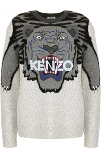 Шерстяной пуловер с круглым вырезом и принтом Kenzo