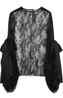 Кружевная блуза с бантами и круглым вырезом Saint Laurent