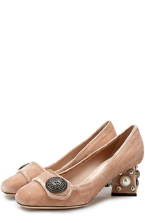 Бархатные туфли Jackie на декорированном каблуке Dolce &amp; Gabbana