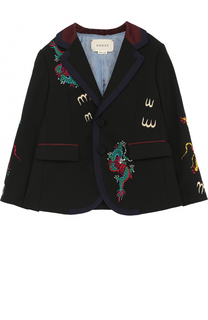 Пиджак на двух пуговицах с контрастной вышивкой Gucci