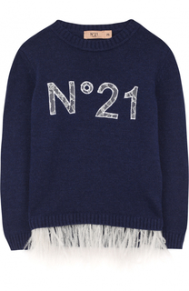 Вязаный свитер с отделкой из пера страуса No. 21