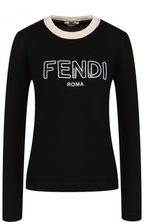 Шерстяной пуловер с круглым вырезом и логотипом бренда Fendi