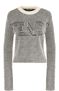 Шерстяной пуловер с круглым вырезом и логотипом бренда Fendi