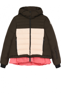 Пуховая куртка с контрастной оборкой и капюшоном Moncler Enfant
