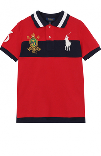 Хлопковое поло с контрастной отделкой и вышивкой Polo Ralph Lauren